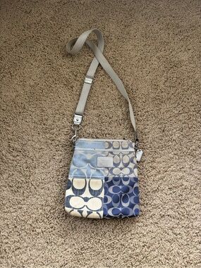 Coach Patchwork Signature Crossbody Bag in Blue and Cream